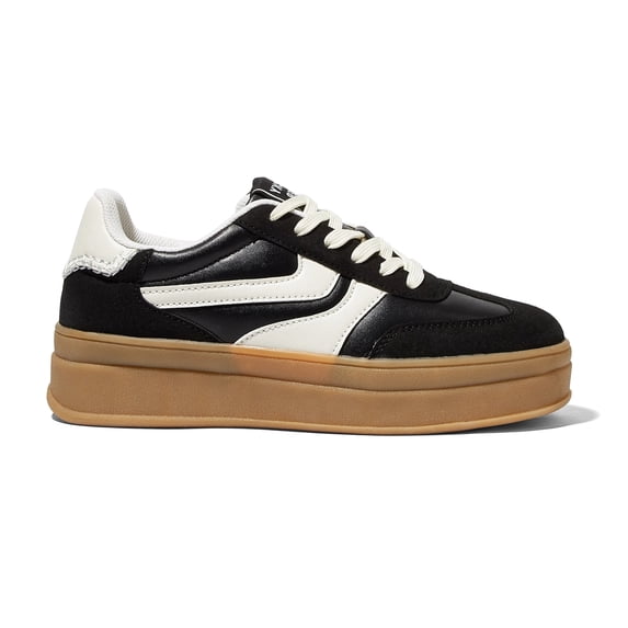 LUCKY STEP Classic Platform Sneakers Fashion Retro Casual Shoes,Black/White,Womens