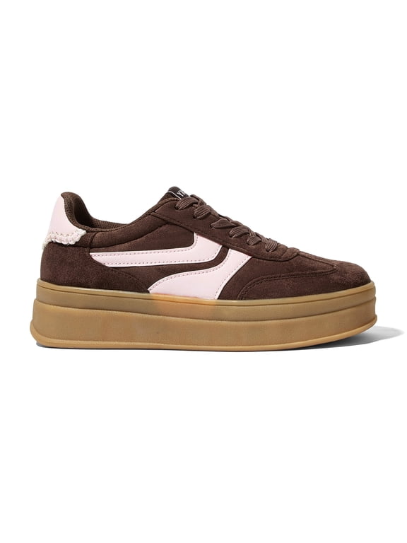 Classic Platform Sneakers Fashion Retro Casual Shoes,Brown/Pink,Womens