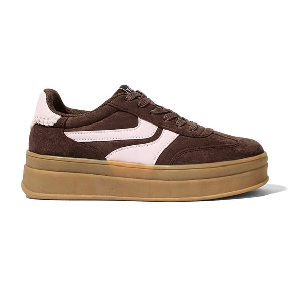 LUCKY STEP Classic Platform Sneakers Fashion Retro Casual Shoes,Brown/Pink,Womens