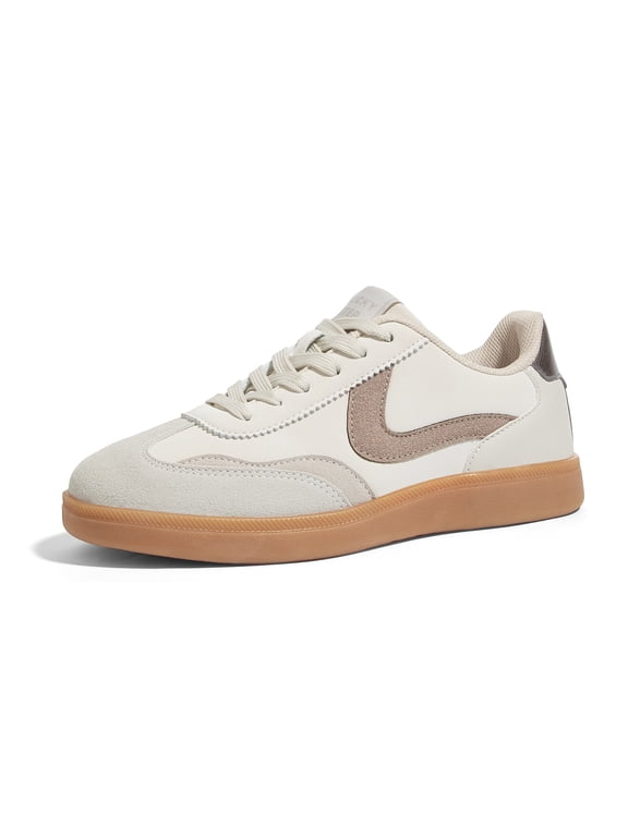 Womens Classic Retro Sneakers Non Slip Fashion Casual Shoes,Beige&Grey