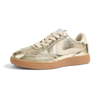 LUCKY STEP Womens Classic Retro Sneakers Non Slip Fashion Casual Shoes,Gold