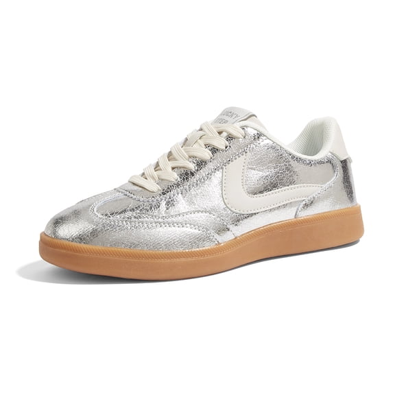LUCKY STEP Womens Classic Retro Sneakers Non Slip Fashion Casual Shoes,Silver