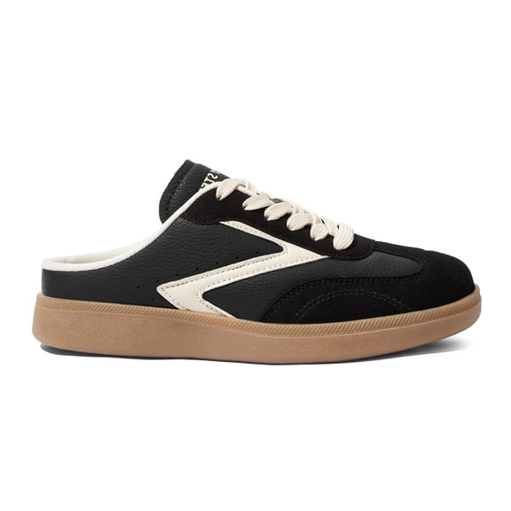 LUCKY STEP Comfort Mules Fashion Backless Slip On Sneakers Retro Casual Shoes,Black/White,Womens