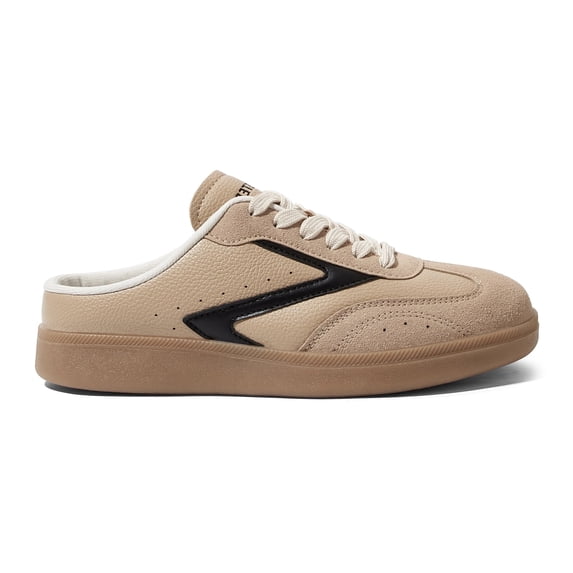 LUCKY STEP Comfort Mules Fashion Backless Slip On Sneakers Retro Casual Shoes,Tan/Black,Womens