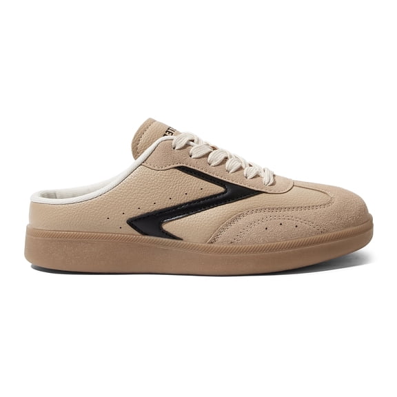 LUCKY STEP Comfort Mules Fashion Backless Slip On Sneakers Retro Casual Shoes,Tan/Black,Womens