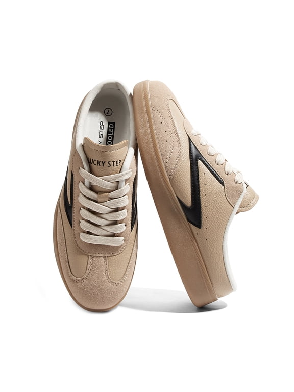 Comfort Mules Fashion Backless Slip On Sneakers Retro Casual Shoes,Tan/Black,Womens