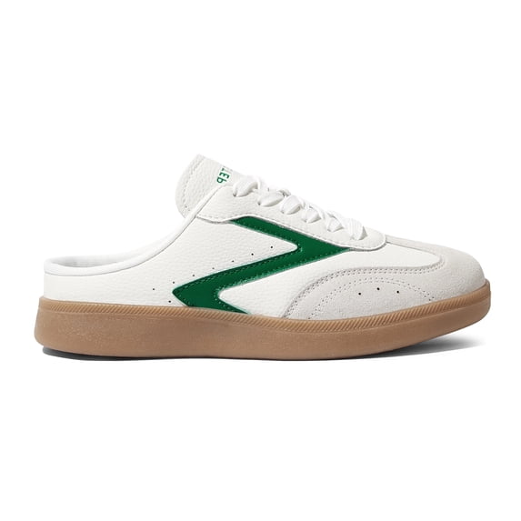 LUCKY STEP Comfort Mules Fashion Backless Slip On Sneakers Retro Casual Shoes,White/Green,Womens