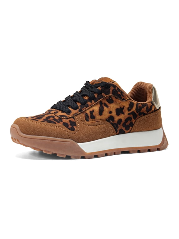 Comfort Retro Color Blocked Sneakers Fashion Casual Shoes,Brown Leopard,Womens