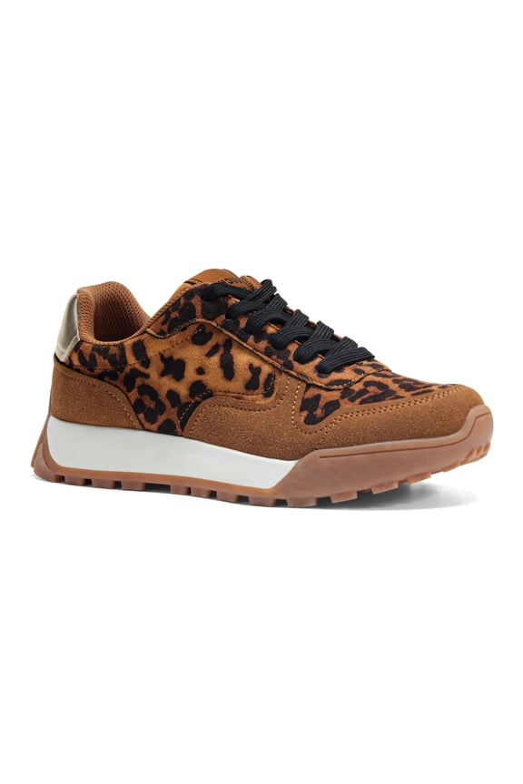 Comfort Retro Color Blocked Sneakers Fashion Casual Shoes,Brown Leopard,Womens