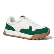 LUCKY STEP Comfort Retro Color Blocked Sneakers Fashion Casual Shoes,White&Green,Womens