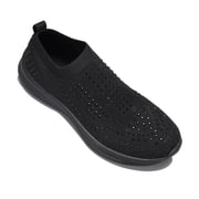 LUCKY STEP Fashion Breathable Rhinestone Sneaker Mesh Slip On Walking Shoes,Black,Womens