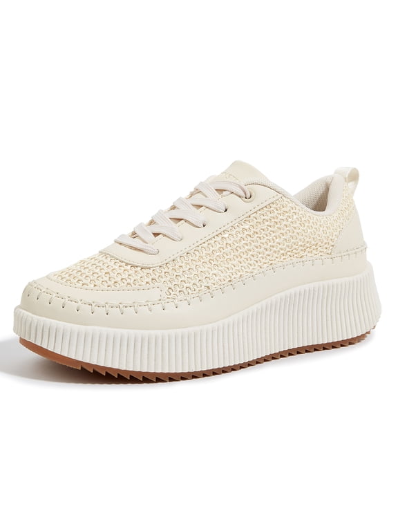 Fashion Chunky Braided Uppers Uppers Sneakers Platform Casual Shoes,Beige Knit,Womens