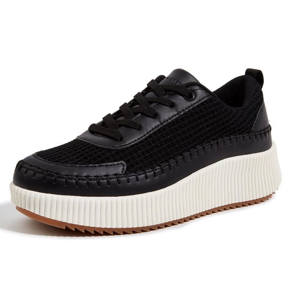 LUCKY STEP Fashion Chunky Braided Uppers Uppers Sneakers Platform Casual Shoes,Black Knit,Womens