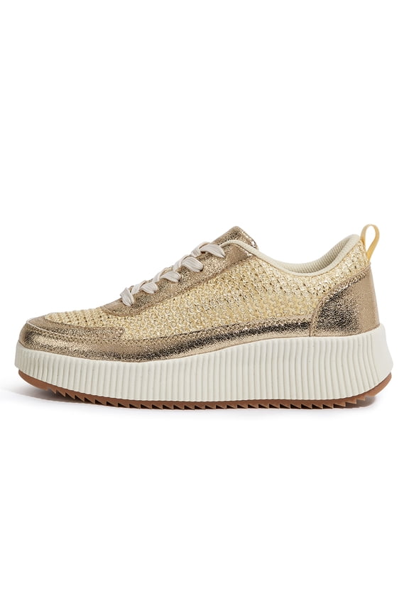 Fashion Chunky Braided Uppers Uppers Sneakers Platform Casual Shoes,Gold Knit,Womens