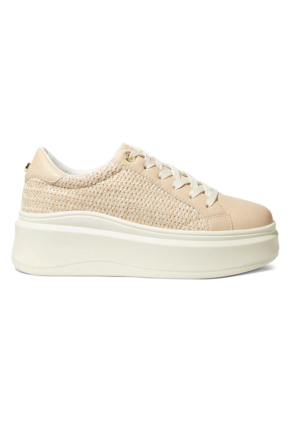 Fashion Chunky Faux Leather Sneakers Low Top Casual Shoes,Beige Braid,Womens