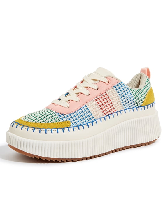 Fashion Chunky Retro Braided Uppers Sneakers Platform Casual Shoes,Pink&Yellow multi Knit,Womens