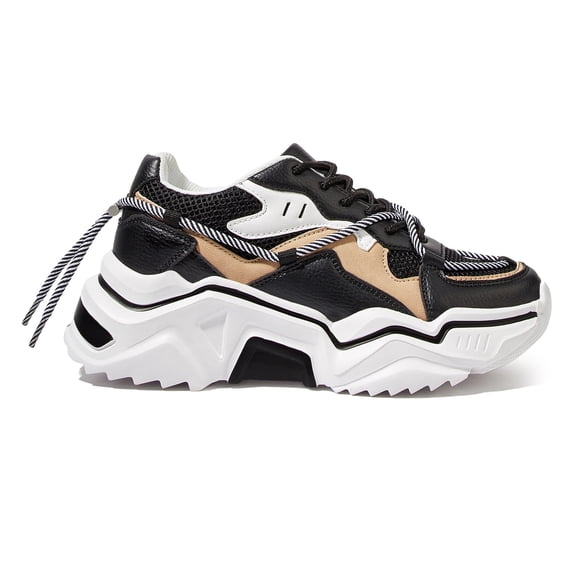 LUCKY STEP Fashion Colorblock Chunky Sneakers Retro Dad Walking Shoes,Black/White,Womens