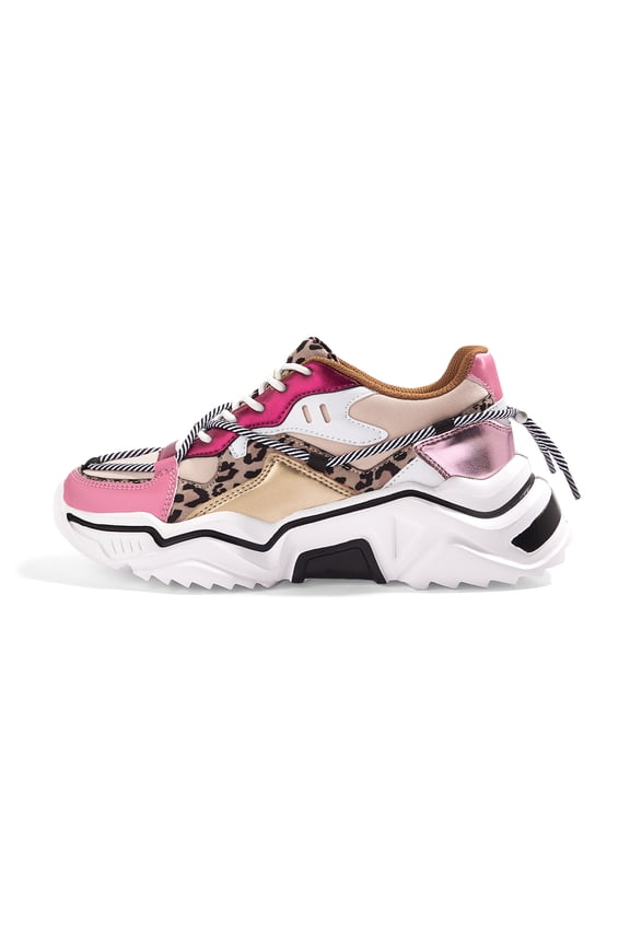 Fashion Colorblock Chunky Sneakers Retro Dad Casual Shoes,Leopard&Fushia,Womens
