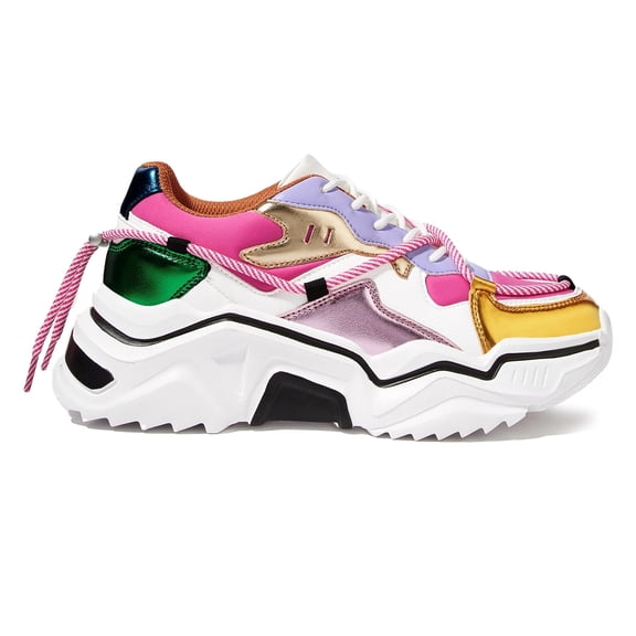 LUCKY STEP Fashion Colorblock Chunky Sneakers Retro Dad Walking Shoes,Purple/Fushia,Womens