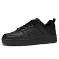 thumbnail image 1 of LUCKY STEP Womens Fashion Faux Leather Sneakers Low Top Lace Up Casual Shoes,All black, 1 of 10