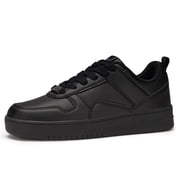 Womens Fashion Faux Leather Sneakers Low Top Lace Up Casual Shoes,All black
