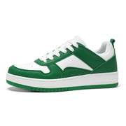 Womens Fashion Faux Leather Sneakers Low Top Lace Up Casual Shoes,Green&white