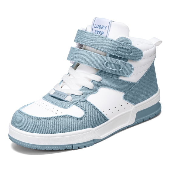 LUCKY STEP Fashion Hook and Loop High Top Sneakers Casual Walking Shoes,Denim Blue,Womens