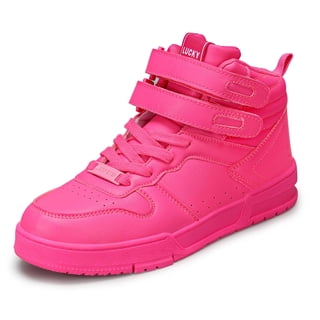 LUCKY STEP Fashion Hook and Loop High Top Sneakers Casual Walking Shoes,Hot Pink,Womens