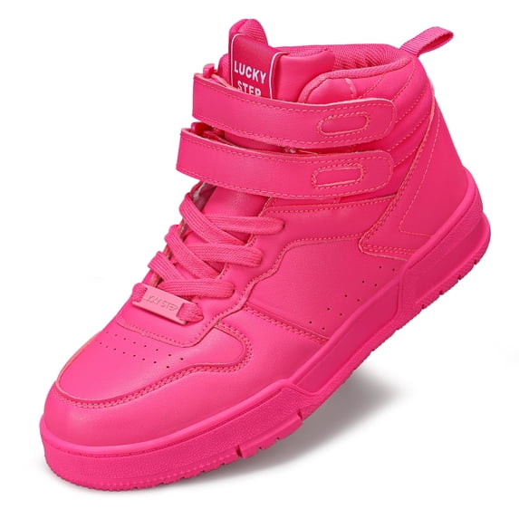 LUCKY STEP Fashion Hook and Loop High Top Sneakers Casual Walking Shoes,Hot Pink,Womens