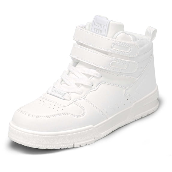 LUCKY STEP Fashion Hook and Loop High Top Sneakers Casual Walking Shoes,White,Womens