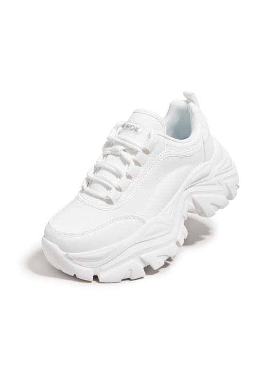 Chunky Sneakers for Women Fashion Platform White Leather Casual Dad Shoes,White