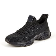 Fashion Rhinestone Mesh Sneaker Breathable Glitter Walking Shoes,Black,Womens