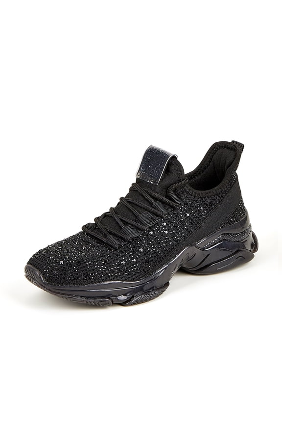 Fashion Rhinestone Mesh Sneaker Breathable Glitter Walking Shoes,Black,Womens