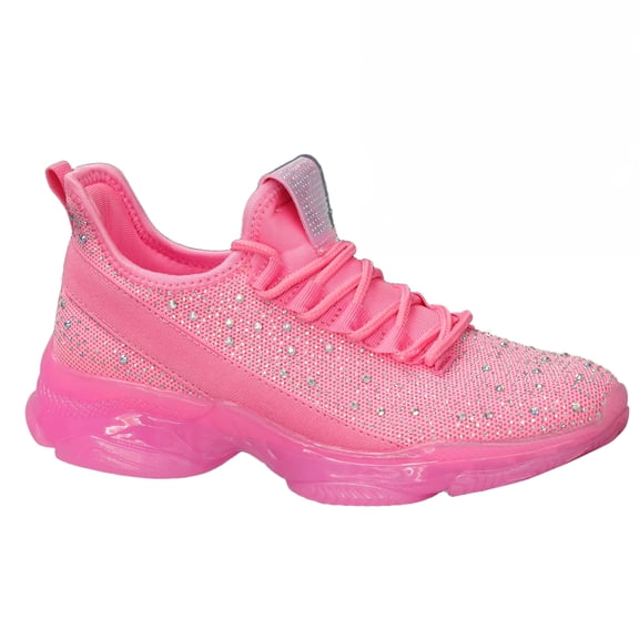 LUCKY STEP Fashion Rhinestone Mesh Sneaker Breathable Glitter Walking Shoes,Pink,Womens