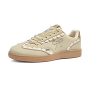 Womens Fashion Sneakers with Bow Detail Comfort Casual Shoes,Beige&Gold
