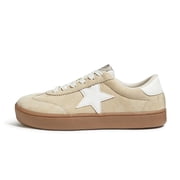 Womens Fashion Star Sneakers Wide Toe Lace Up Casual Shoes,Beige