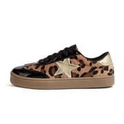 Womens Fashion Star Sneakers Wide Toe Lace Up Casual Shoes,Leopard