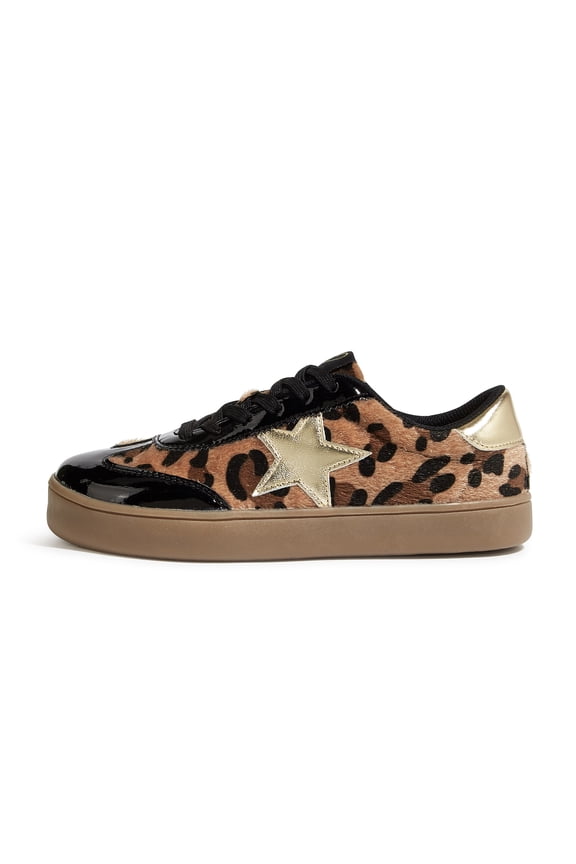Womens Fashion Star Sneakers Wide Toe Lace Up Casual Shoes,Leopard