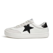 Womens Fashion Star Sneakers Wide Toe Lace Up Casual Shoes,White&Black