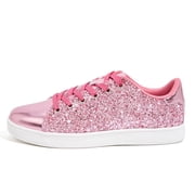 Womens Glitter Sneakers Sparkly Low Top Lace-Up Casual Shoes,Hot Pink