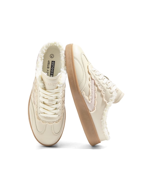 Womens Mule Fashion Sneakers Slip On Backless Winter Retro Comfy Casual Shoes,Beige