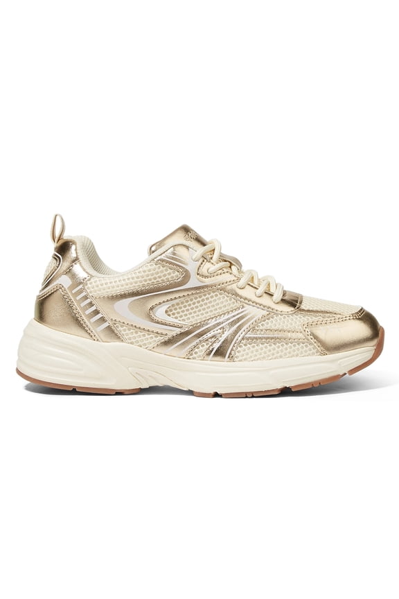 Lace Up Mesh Lightweight Fashion Sneakers Casual Running Shoes,Gold,Womens