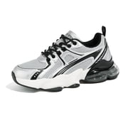 Lightweight Air Cushion Sneakers Mesh Running Walking Shoes,Black&Silver,Womens