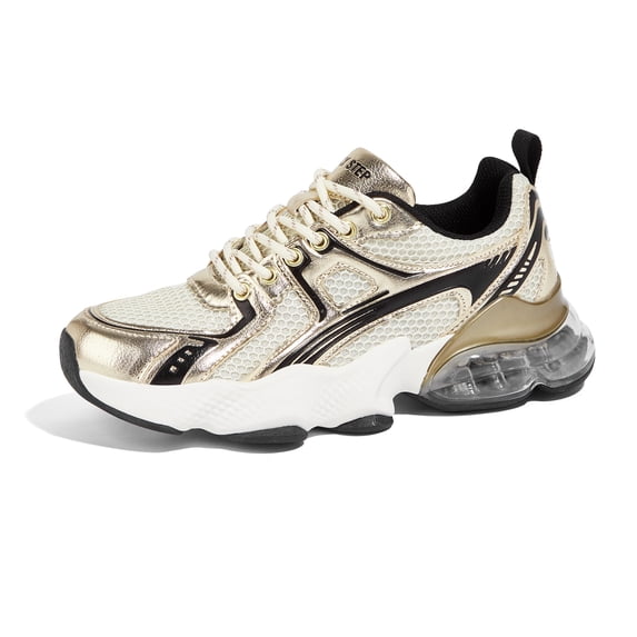 LUCKY STEP Lightweight Air Cushion Sneakers Mesh Running Walking Shoes,Gold&Beige,Womens
