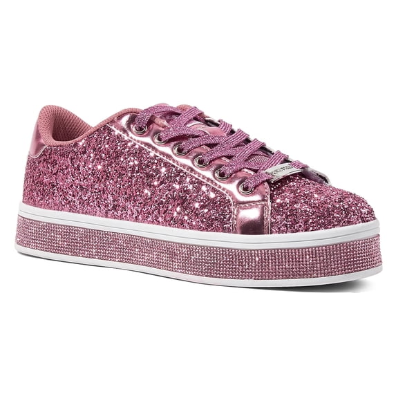 LUCKY STEP Platform Sparkly Fashion Sneakers Glitter Walking Shoes,All Pink,Womens