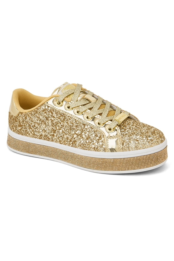 Platform Sparkly Fashion Sneakers Glitter Walking Shoes,Gold,Womens
