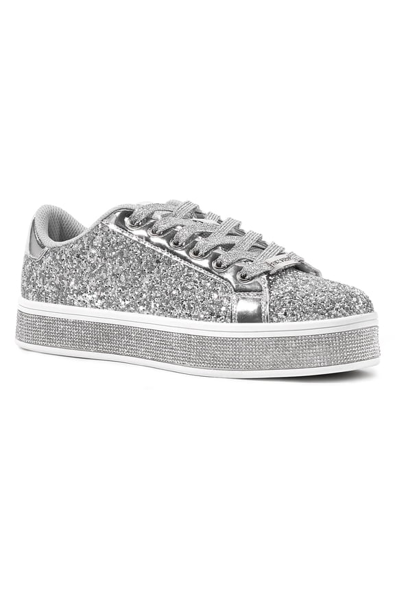 Platform Sparkly Fashion Sneakers Glitter Walking Shoes,Silver,Womens