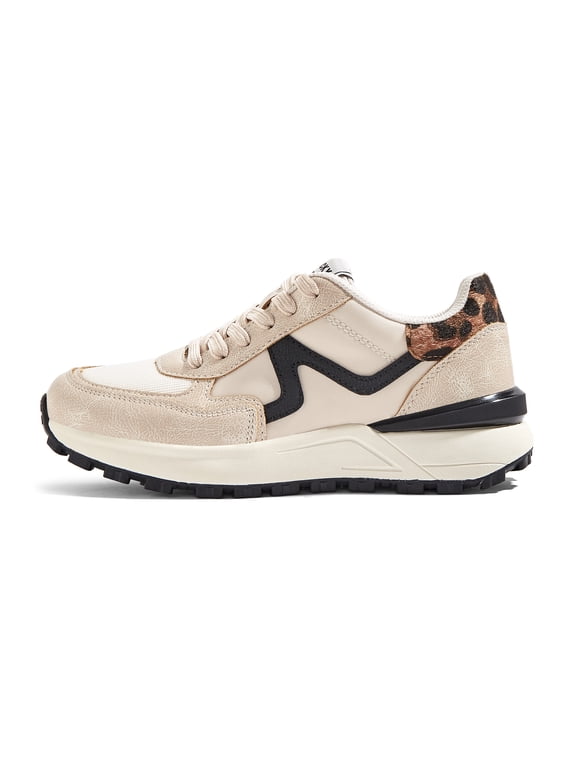 Womens Retro Chunky Sneakers Fashion Color Blocked Casual Shoes,Beige
