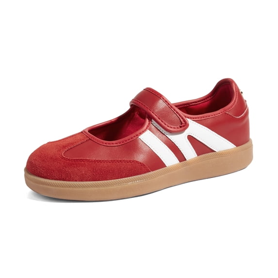 LUCKY STEP Retro Fashion Hook and Loop Sneakers Classic Slip on Casual Shoes,Red&White,Womens