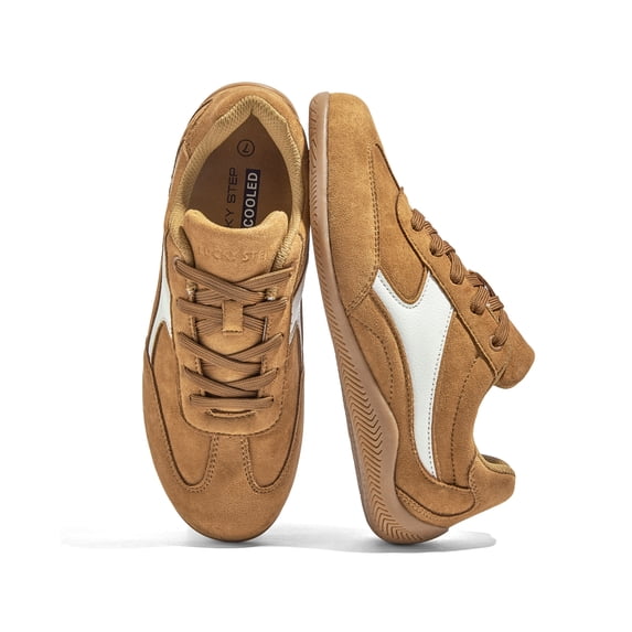 LUCKY STEP Retro Fashion Sneakers Lightweight Comfort Casual Shoes,Camel,Womens